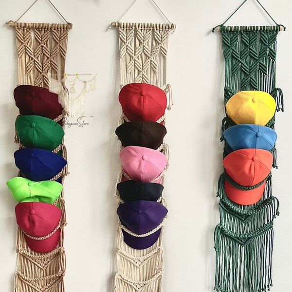 Baseball Hat Rack,  Bohemian Hat Storage,Hat Display Rack, Cap Holder,  Macrame Hat Hanger, Farmhouse  Decor, Gift for Him,Father's Day Gift