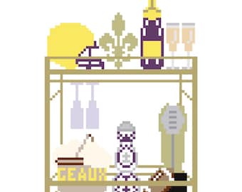 Gameday Bar Cart Needlepoint Canvas | Hand Painted 18-Mesh