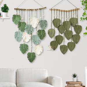Green Leaf Macrame Wall Hanging, Monstera Leaves Handmade Wall Decor, Botanical Leaf Decor, Boho Nursery Decor, Housewarming Gift For Mom