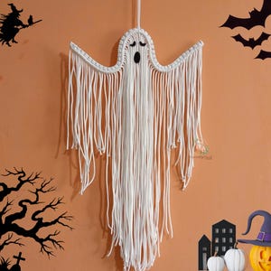 Halloween Macrame White Ghost, Ghost Decorations, Spooky Wall Hanging, Ghost Wall Decor, Gothic Home Decor, Halloween Ghost, Halloween Decor