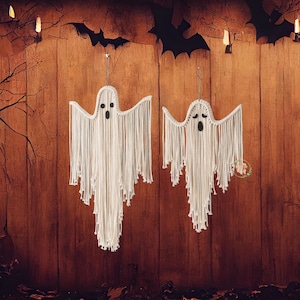 Halloween Macrame White Ghost, Ghost Decorations, Spooky Wall Hanging, Ghost Wall Decor, Gothic Home Decor, Halloween Ghost, Halloween Decor
