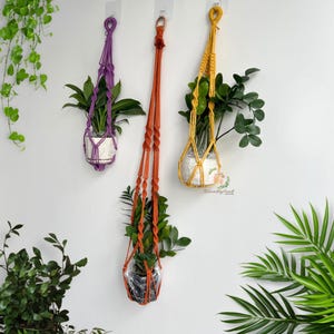 Macrame Plant Pot Hanging, Plant Hanger Without Tail, No Tassel Plant Hanger, Pot Holder Macrame With Bead, Boho Long Hanging Planter