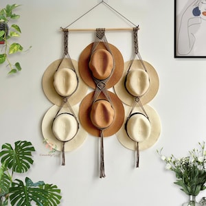 Macrame Hat Wall Display: Boho Hat Holder, Cap Rack Organizer