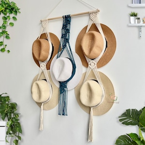Boho Macrame Double Hat Hanger, Hat Organizer, Wall Cap Rack Display, Hat Stand, Handmade Cap Holder, Bohemian Wall Decor, Gift For Her