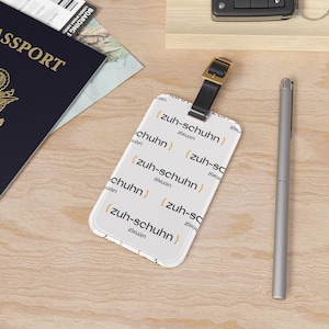 Personalized Name Pronunciation Luggage Tag | Custom Travel Bag Tag with Leather Strap | Funny Cultural Pride Gift for Travelers