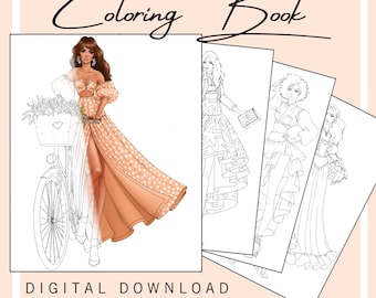 Digital Coloring Book, Coloring Book, Coloring Art Book, Fashion Illustration, Fashion Coloring Book, Digital Art Book, Fashion Art,