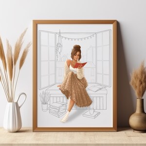 Digital Prints, Digital Art Print, Book lover gift, Gift for Her, Fashion Illustrations, Book Lover Print, Fashion Drawing, Digital Poster