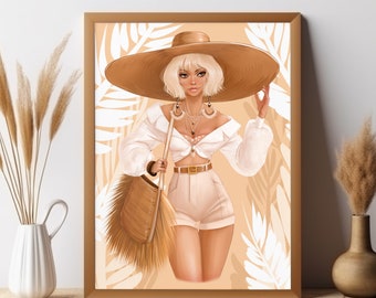 Ilustración de moda, Impresión de ilustración, Dibujo de moda, Impresión digital, Impresión artística, Decoración de pared, Decoración de pared, Impresión de moda