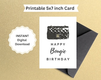 Happy Bougie Birthday Digital Card, Luxury Designer Bag Art Printable 5x7 Card