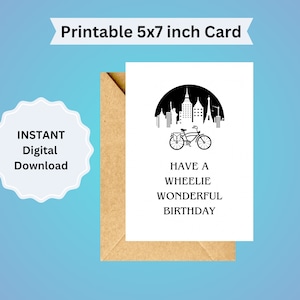 Have A Wheelie Wonderful Birthday Digital Card | Simple Bike Around the World Greeting Card