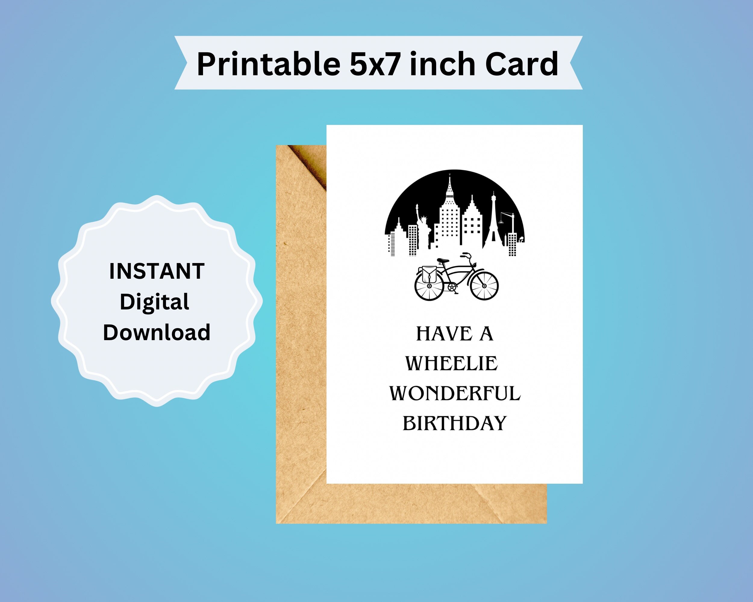 Have A Wheelie Wonderful Birthday Digital Card | Simple Bike Around the World Greeting Card