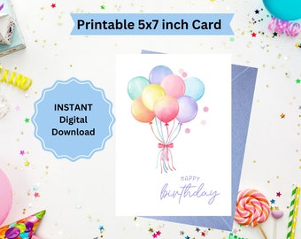 Digital Download Happy Birthday Pastel Balloons 5x7 Card