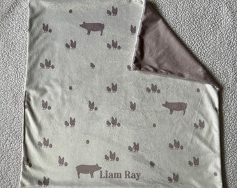 Personalized Farm Animals Minky Blanket | Name Blanket, Baby Girl Blanket, Neutral Baby shower present, Custom Baby Boy Gift, Kids Blanket