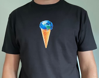 Svart Unisex Storlek: L T-shirt med tryck - Melting Earth - Ny design. Premiummaterial, 100% slitstark kraftig bomull - Inktys