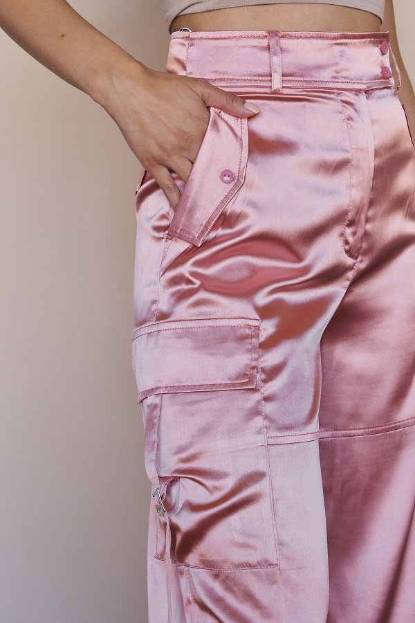 Textured satin cargo pants main image 0