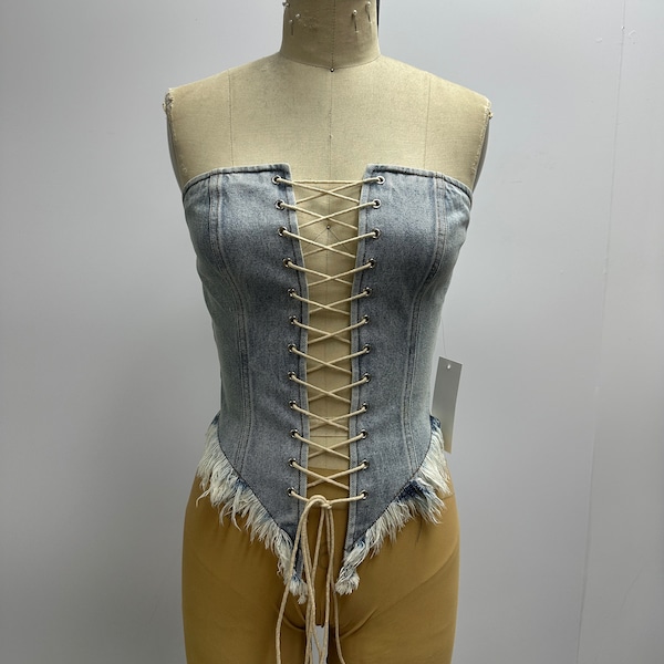 Washed Denim Corset Top