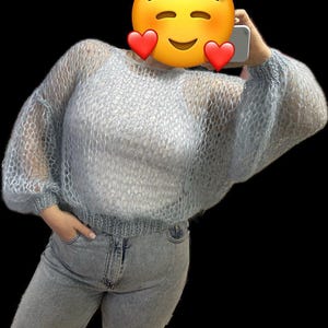 Handmade Mohair Sweater – Fluffy Sheer Knit Pullover – Oversized Lightweight Cardigan for Women