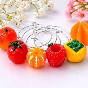 Segnabicchieri da vino 3D a forma di frutta • Set di 6 segnabicchieri in vetro fatti a mano per calici - Segnabicchieri a forma di frutta: Segnabicchieri colorati