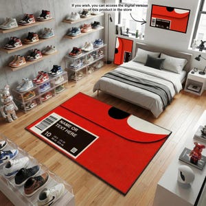 Personalized Sneaker Box Rug, Custom Name Sneakerhead Room Decor, Red Streetwear Carpet, Gift for Him