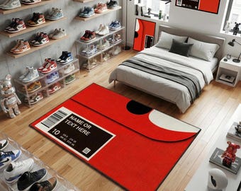 Custom Sneaker Box Rug, Red Sneaker Rug, Personalized Hypebeast Room Decor, Sneakerhead Gift, Hypebeast Decor,Personalized Gifts, Streetwear
