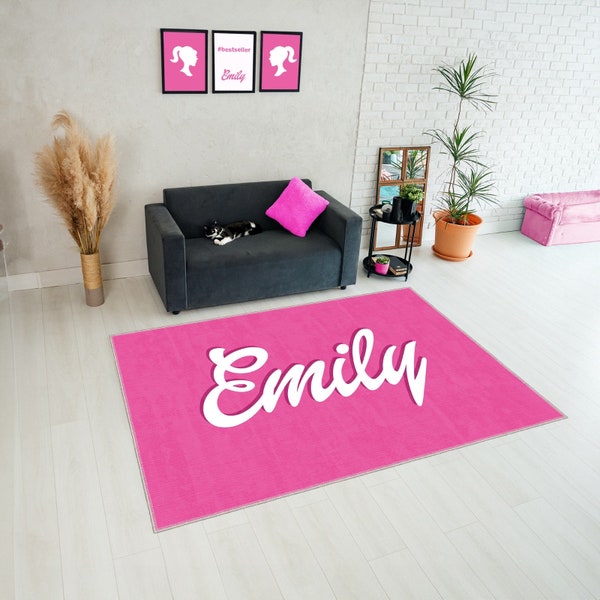 Barbie Girl Personalized Area Rug, Kids Room Rug, Pink Rugs, Custom Name for Girls Handmade Rug,Bedroom Area Rug,Custom Rug,Personalized Rug