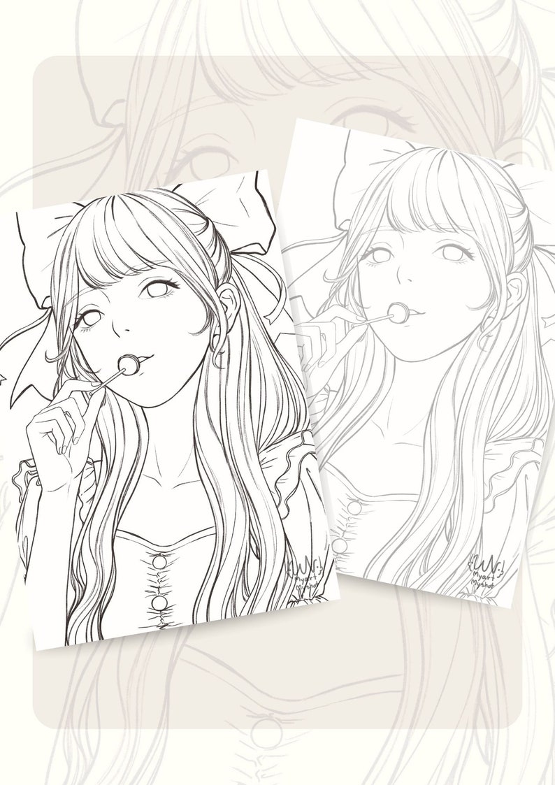 Anime Girl, Coloring Page Girl, Cute, Manga Greyscale Coloring Page