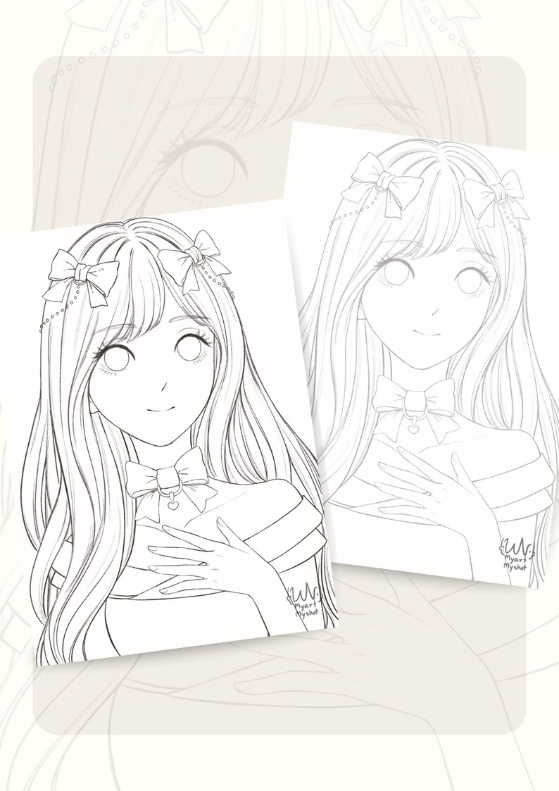 Anime Girl, Coloring Page Girl, Cute, Manga Greyscale Coloring Page