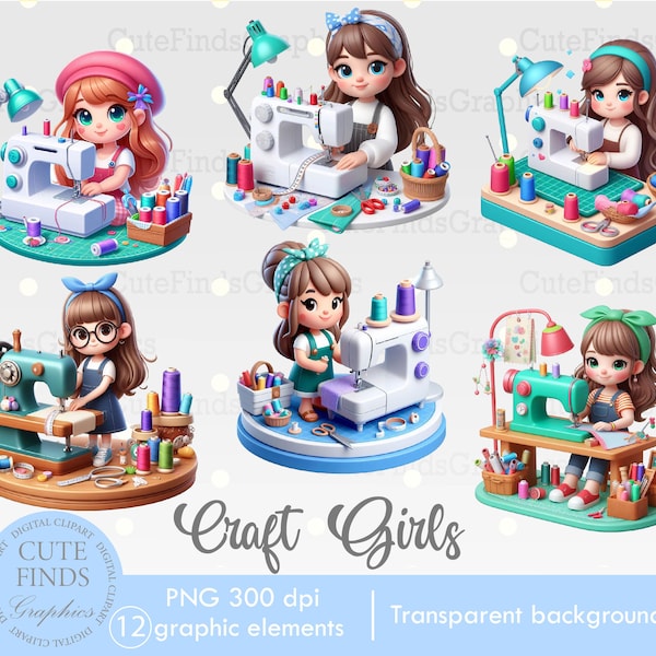 Crazy sewing clipart. 3D Crafty Girl PNG, Sewing Machine PNG, Handicraft Clipart, Craft Day clipart