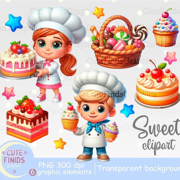 Pastry Chef Clipart,Pastry boy, Pastry girl,Cute pastry chef characters PNG,Children's baking clipart,Invitation clipart