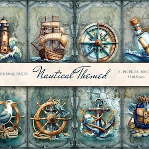 Digital Junk Journal Pages, Nautical Themed Scrapbooking Kit , Instant Download