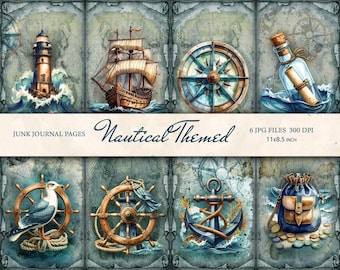 Pagine di diario digitale Junk, kit per scrapbooking a tema nautico, download immediato