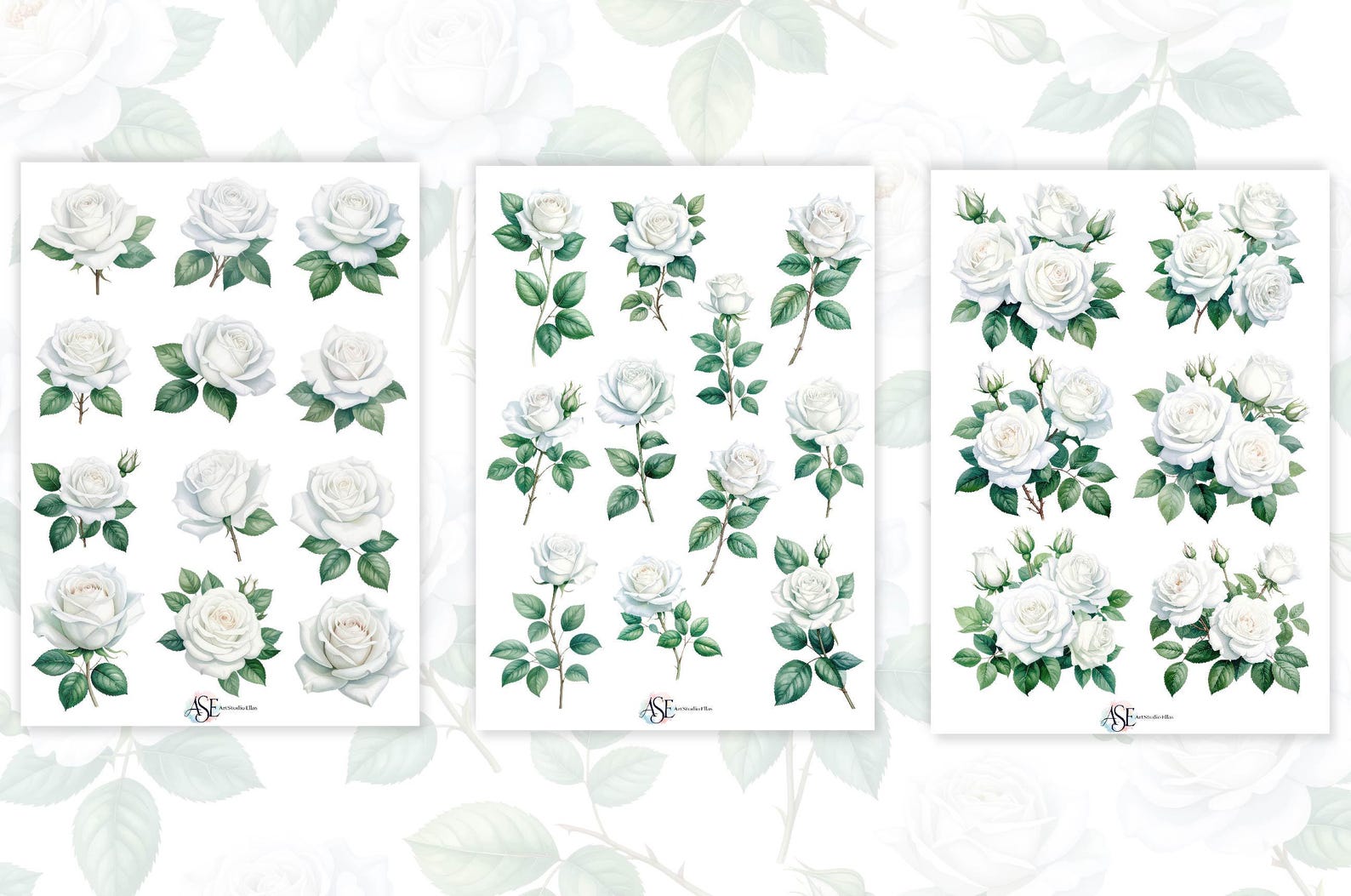 White Roses Cut White Roses Fussy Cut JPG Sheets for Scrapbooking & Journaling ...