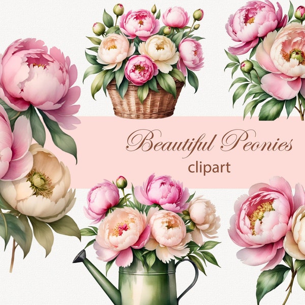 Peony flowers. Collection of peonies “Eternal Spring”. Set of peonies PNG.