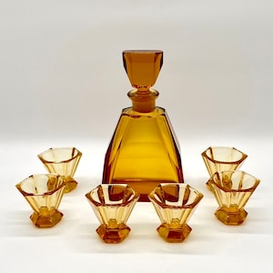 Art Deco liqueur set carafe glasses glass carafe amber 40s 30s 40s liqueur glass crystal glass
