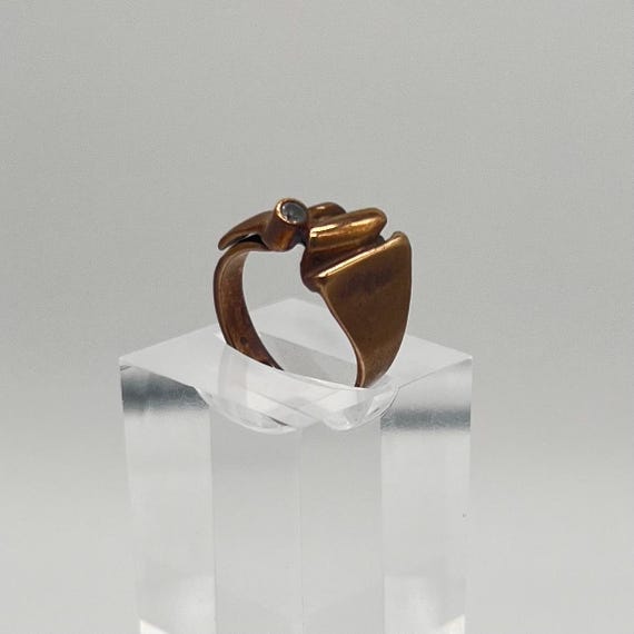 Bague Moderniste En Bronze - Taille 53 - Pierre Verte - Occasion En Bel état