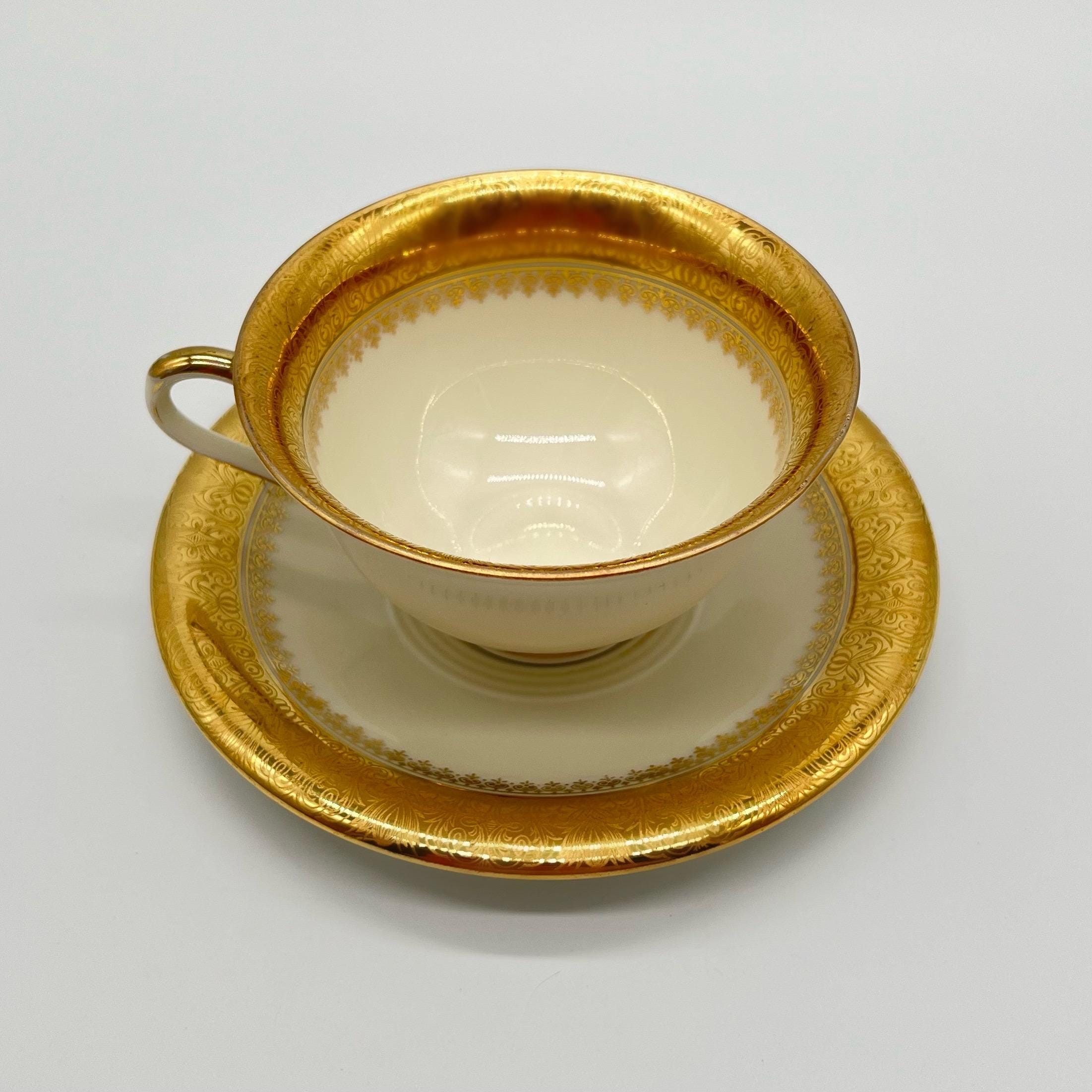 Tasse Et Soucoupe En Porcelaine Allemande Dorée à L’or Fin – Lot Vintage Estampillé