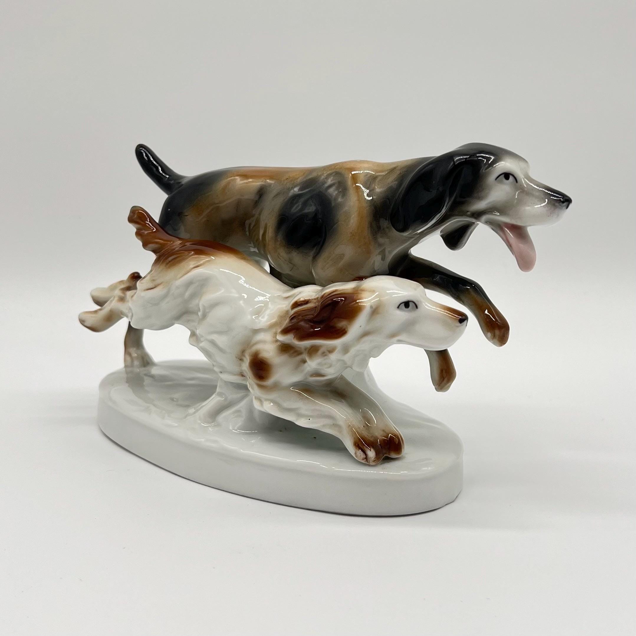 Statuette Porcelaine Animalière Vers 1900 - Chien De Chasse, Style Napoléon/Empire