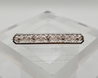 Broche Vintage Plaquée Argent Filigrane Fleur - Bijou Rétro Finement Travaillé