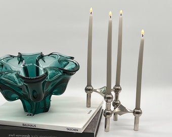 Original Vintage 2er Set Nagel Kerzenhalter Kerzenständer Chrome Metall 70er Jahre Mid Century BMF Stoff candleholder Stecksystem Silber