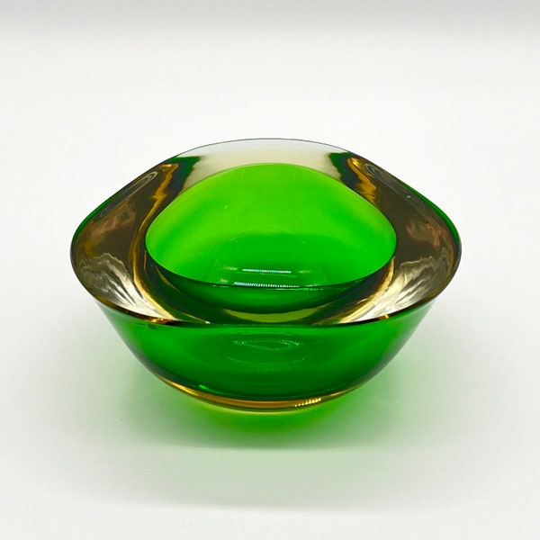 Murano Italy Glasschale Glas Schale Aschenbecher vintage Mid Century Glasart Sammlerglas 70er Jahre grün Glaskunst