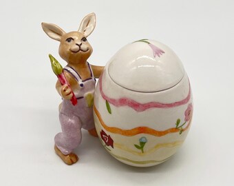 Vintage Villeroy & Boch Figur Hasenfamilie „Minivase mit Hase“ • Deckeldose • Osterhase • Porzellan I Keramik • Vintage Osterdekoration