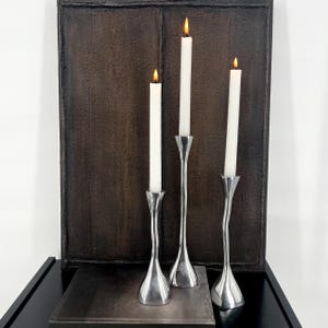 3 metal candle holders • Zig Zag • Aluminum • 1970s 1980s • Candlestick • Zig Zag • Mid Century • Postmodern • True Vintage Decoration