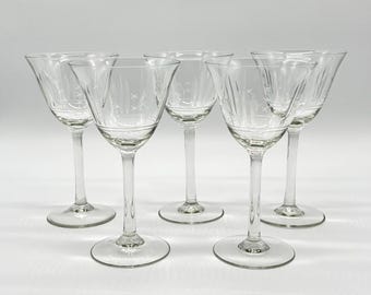 5er Set alte Weingläser • geschliffenes Dekor I Motiv • Vintage I Antik • transparent • Gläser Set • Jugendstil • Art Nouveau • Sammlerglas