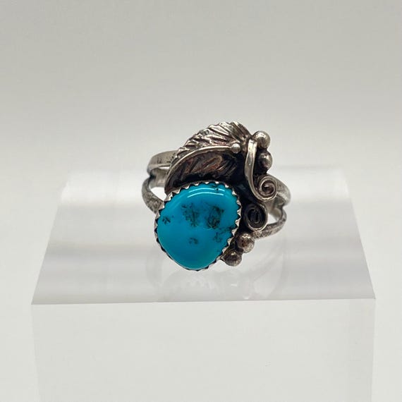 Expressive Vintage Navajo Turquoise Sterling Silver Ring Native American Old Expressive Vintage Navajo Turquoise Sterling Silver Ring Native American Old
