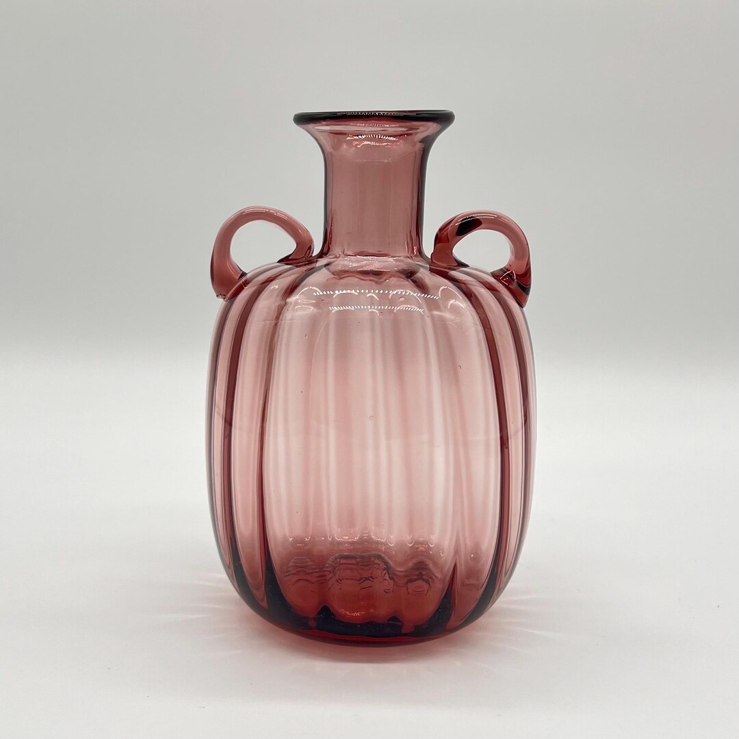 工芸品 Murano Glass Vase (Purple) Vintage Murano Ribbed Amethyst Purple Clear Sommerso Vase 11
