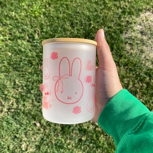 Pink bunny frosted glass mug