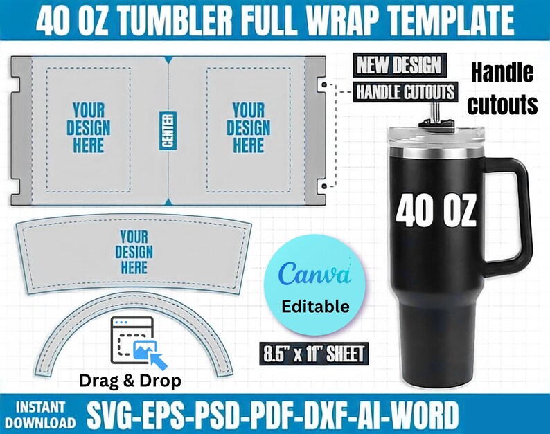 40 Oz Tumbler Template, Tumbler Sublimation Template, 40oz Tumbler Wrap ...