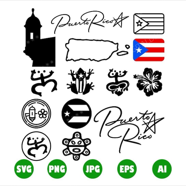Puerto Rico Bundle SVG, Cricut, Puerto Rico PNG, Instant Download, Puerto Rico Flag Svg, Puerto Rico Clipart, Vector File, El Morro Svg