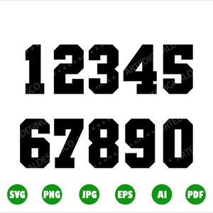 Sport Nummer svg, Jersey Nummer svg, Sport Nummer Vektor, Sport Nummer fett Block Style Typ, digitaler Download, Cricut, Silhouette, Eps