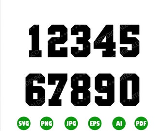 Sports Number Svg, Jersey Number Svg, Sports Number Vector, Sports Number Bold Block Style Type, Digital Download, Cricut, Silhouette, Eps